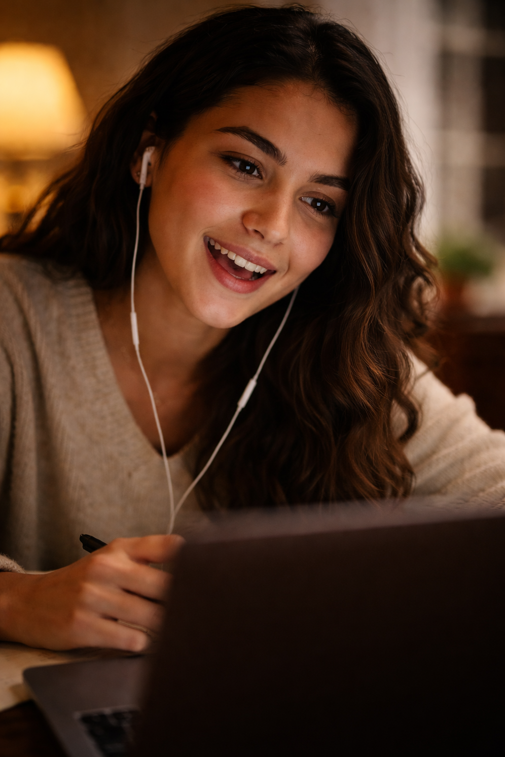Student smiling during an online session